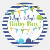 鯨は少年ベビー発表海軍ストライプの ラウンドシール (正面)
