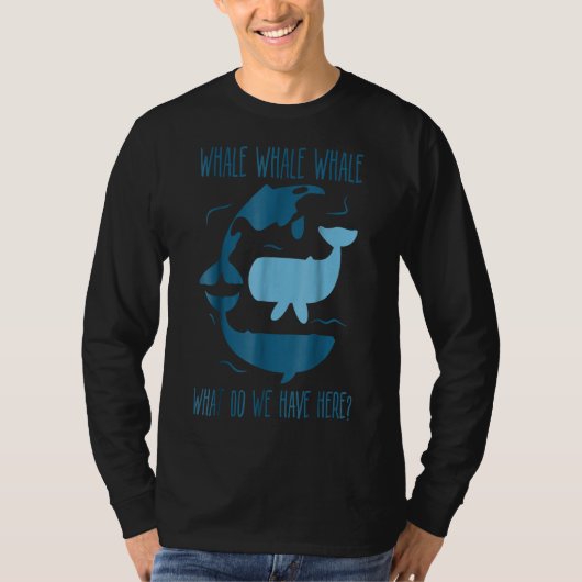 鯨クジラここで何を食べおもしろいる Tシャツ (正面)