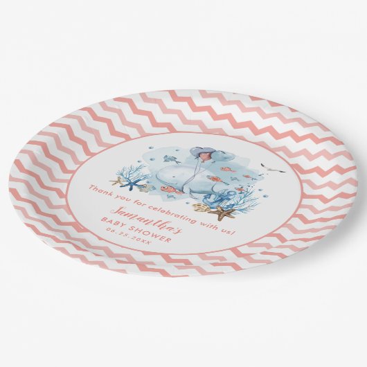 鯨サン航海のゴピンクの女の子のベビーシャワー ペーパープレート (アングル)