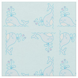 鯨プリント布ライトブルー ファブリック