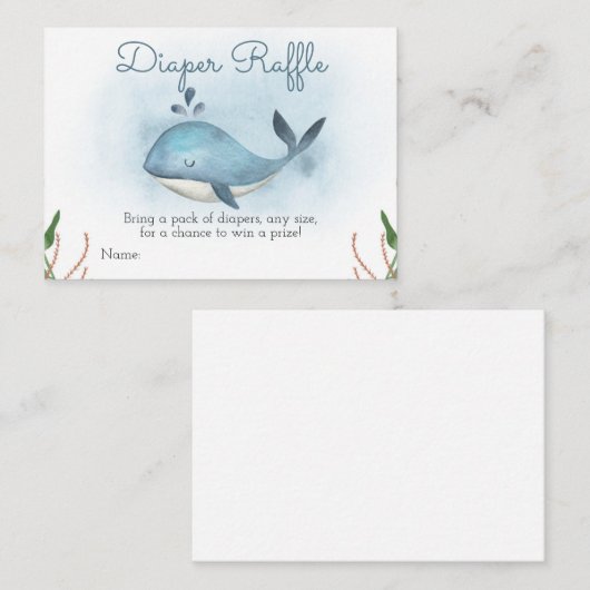 鯨ベビーシャワーおむつラッフルインサートカード エンクロージャーカード (正面/裏面)