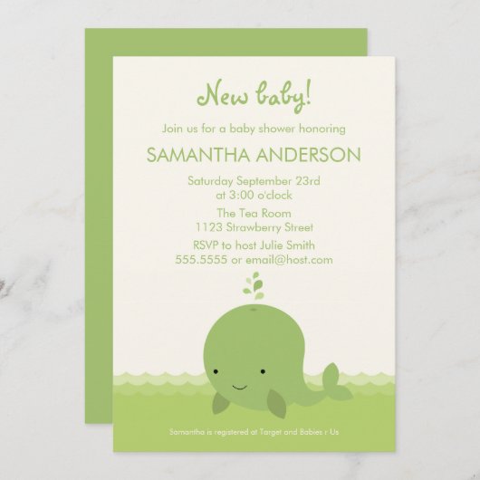 鯨モダンの赤ちゃんシャワー招待状-男の子/女の子 招待状 (正面/裏面)