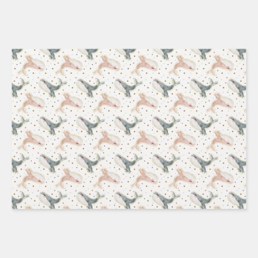 鯨モダン誕生日男女兼用ベビーシャワー ラッピングペーパーシート (正面)