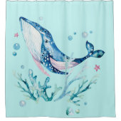 鯨及びシーコーラル組成シャワーカーテン シャワーカーテン (正面)
