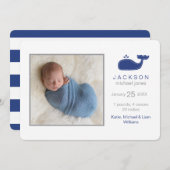 鯨名門私立校風の写真誕生のお知らせ男の赤ちゃん 案内状 (正面/裏面)