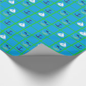 鯨航海の、帆船、いかりブルーグリーン ラッピングペーパー (角)