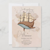 鯨船パステルジェンダーニュートラル誕生日 招待状 (正面)