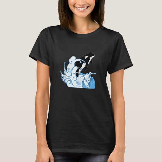 鯨類動物海キラーホエールウェーブオルカタンクT Tシャツ (正面)