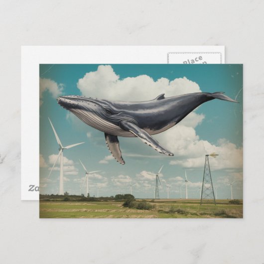 鯨飛んでいる風車エネルギー ポストカード (正面/裏面)