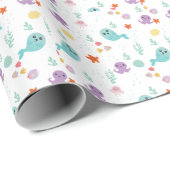 鯨魚シーアニマルパープルピンクターコイズ ラッピングペーパー (ロールコーナー)