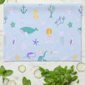 鯨、いかり、サンゴ及び海藻 キッチンタオル (折り畳み)