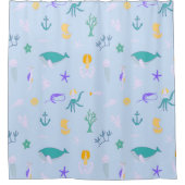 鯨、いかり、サンゴ及び海藻 シャワーカーテン (正面)