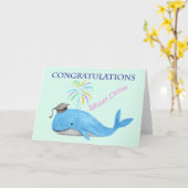 鯨（くじ）さん，かわいい動物の駄洒落（しゃれ）おめでとう卒園 カード (黄色い花)