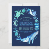 鯨、クラゲ、海馬と共に海の下 招待状 (正面)