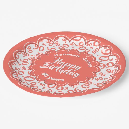 鱗片状誕生日90サンゴ乱数パターン ペーパープレート (アングル)