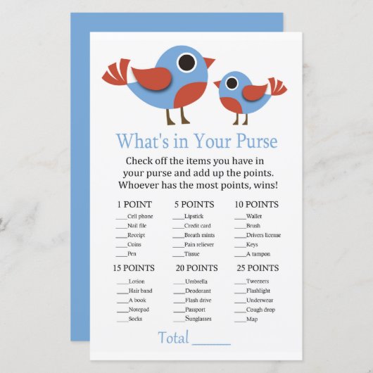 鳥あなたの財布ゲームの赤ちゃんシャワーに何がある (正面/裏面)