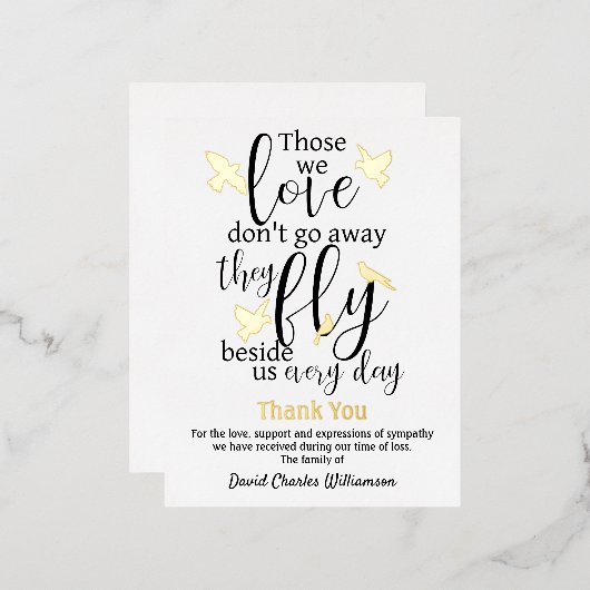 鳥ありがとう葬式は私たちの横を飛ぶ 箔招待状ポストカード (正面/裏面)