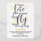 鳥ありがとう葬式は私たちの横を飛ぶ 箔招待状ポストカード (正面)