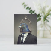 鳥おもしろいかご頭のスーツ ポストカード (スタンド正面)