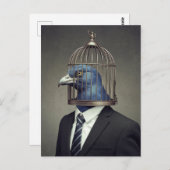 鳥おもしろいかご頭のスーツ ポストカード (正面/裏面)