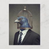 鳥おもしろいかご頭のスーツ ポストカード (正面)
