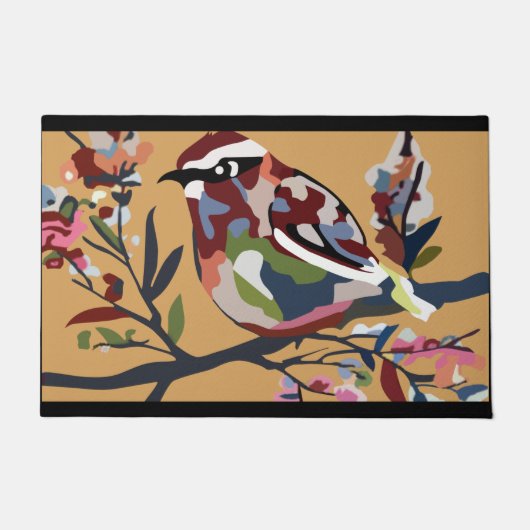 鳥おもしろいの模様、鳥の恋人マット、バカラフルードー ドアマット (正面)