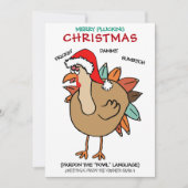 鳥おもしろいターキーサンタハットクリスマス シーズンカード (正面)