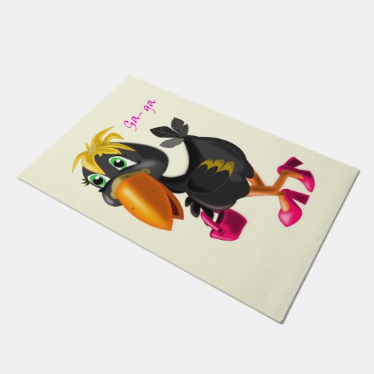 鳥おもしろい付きモダン書式 ドアマット (アングル)