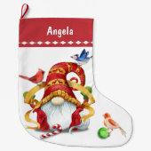 鳥おもしろい付きリボン格言パーソナライズされた ラージクリスマスストッキング (正面)