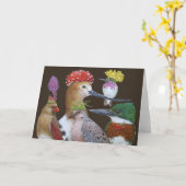 鳥おもしろい群グリーティングカード カード (黄色い花)