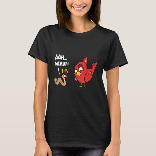 鳥おもしろい虫Ahh Meow Earthworm Bird Tシャツ (正面)