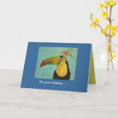 鳥おもしろい誕生日カード カード (黄色い花)