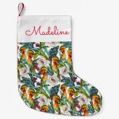 鳥およびエキゾチックな花模様|はあなたの名前を加えます スモールクリスマスストッキング (正面)