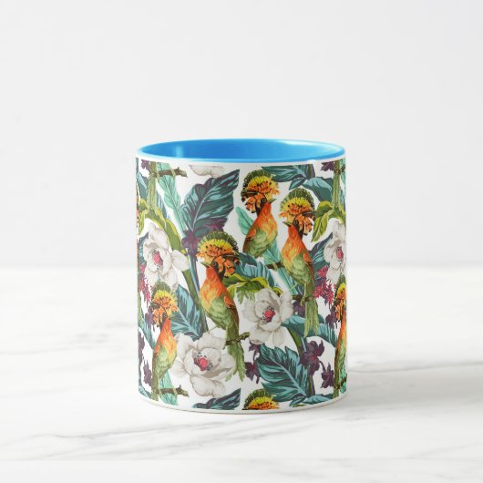鳥およびエキゾチックな花模様 マグカップ (中央)