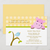 鳥およびカバの水玉模様のベビーシャワーの招待 招待状 (正面/裏面)