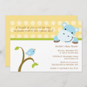 鳥およびカバの水玉模様のベビーシャワーの招待 招待状 (正面/裏面)