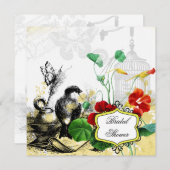 鳥およびキンレンカのブライダルシャワーの招待状 招待状 (正面/裏面)