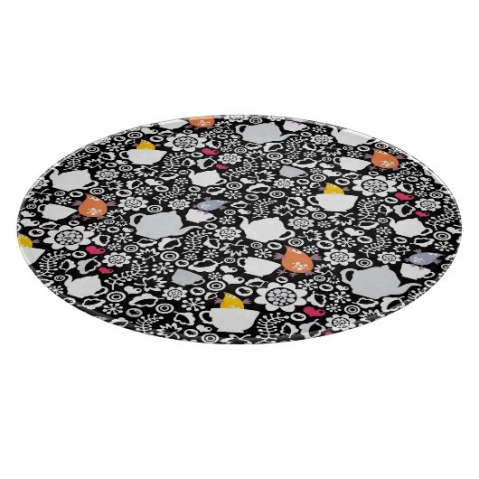 鳥およびコップパターン カッティングボード (角)