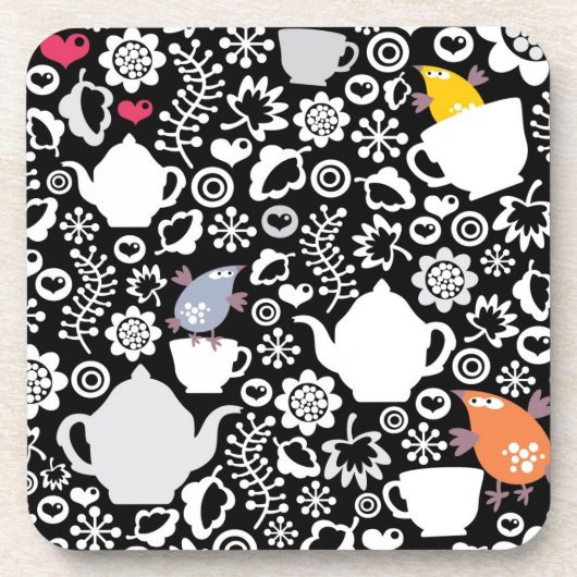鳥およびコップパターン コースター (正面)