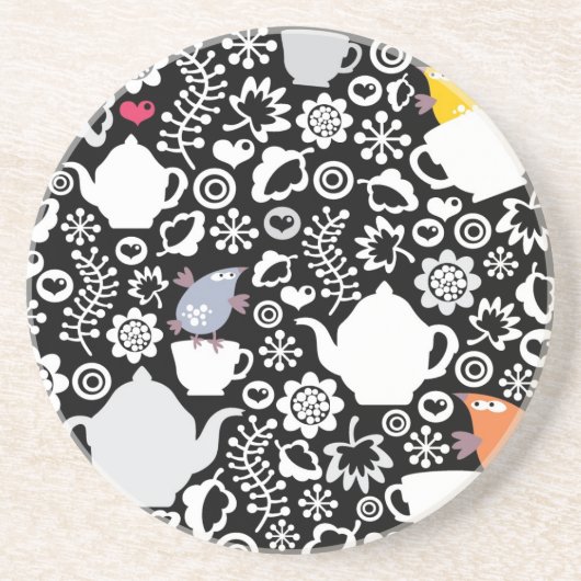 鳥およびコップパターン コースター (正面)