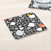 鳥およびコップパターン スクエアペーパーコースター (アングル)