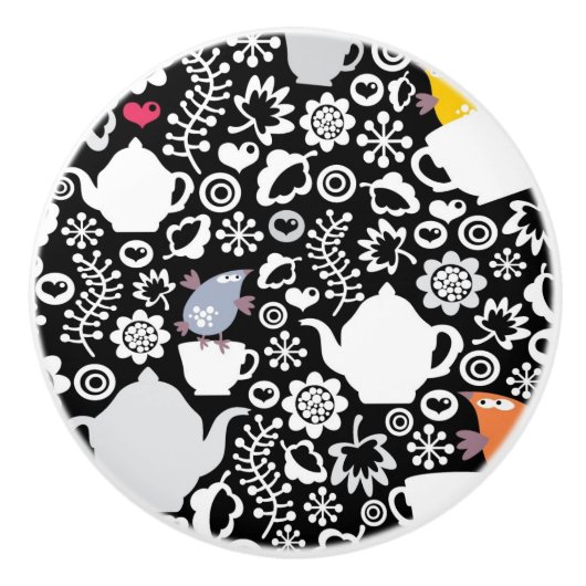 鳥およびコップパターン セラミックノブ (正面)