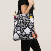 鳥およびコップパターン トートバッグ (クローズアップ)