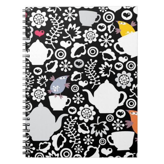 鳥およびコップパターン ノートブック (正面)