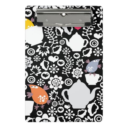 鳥およびコップパターン ミニクリップボード (正面)