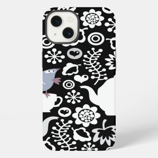 鳥およびコップパターン iPhoneケース (裏面)