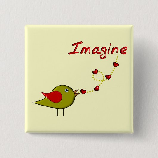 鳥およびハートのデザインを"想像して下さい" 缶バッジ (正面)
