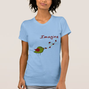 鳥およびハートのデザインを"想像して下さい" Tシャツ