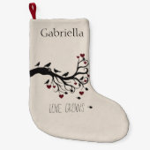 鳥およびハートの木愛は育ちます スモールクリスマスストッキング (正面)