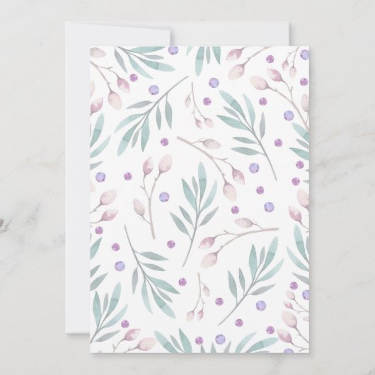 鳥およびピンクの花の森林ベビーシャワー 招待状 (裏面)